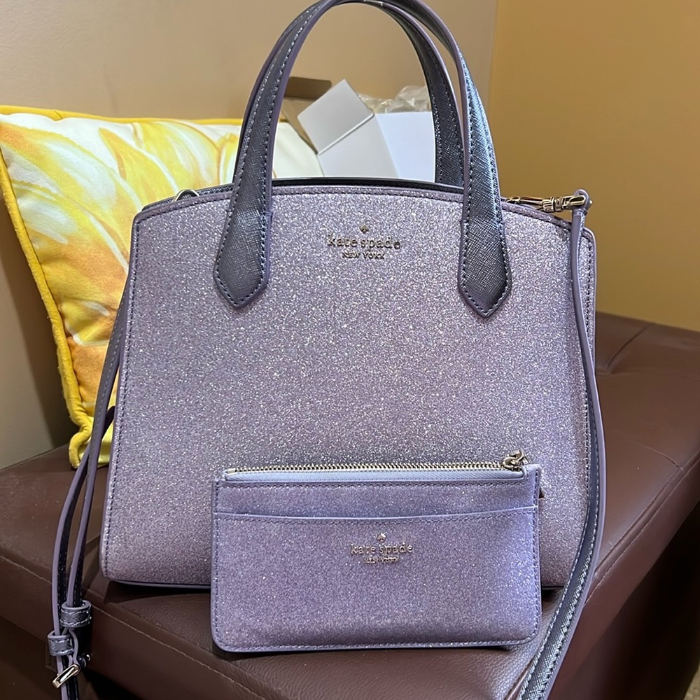 Kate Spade Purple Sparkle Purse and Matching Wallet Set